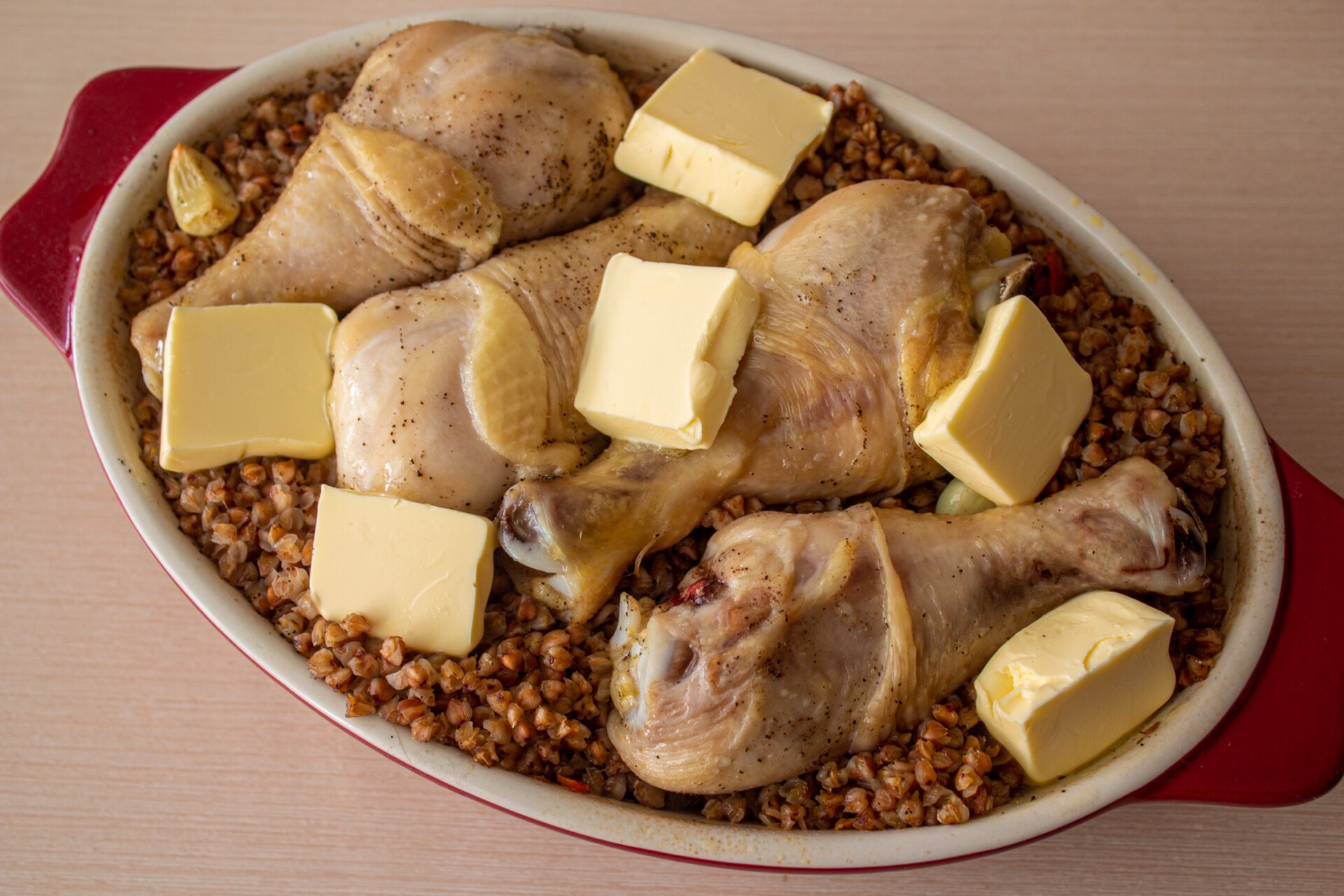 Шаг 11 приготовления Курица с гречкой в духовке