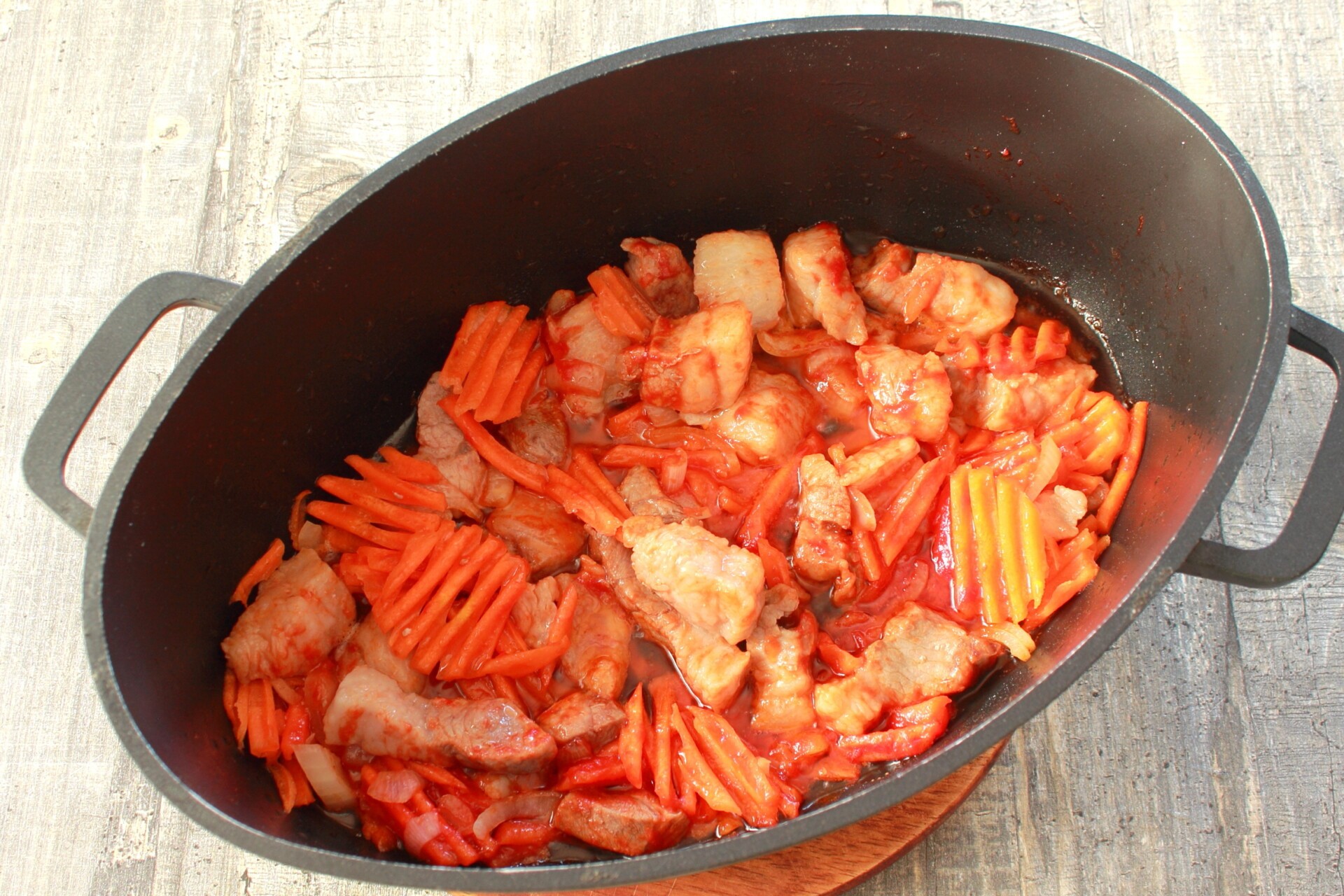 Шаг 5 приготовления Овощное рагу с фасолью и мясом