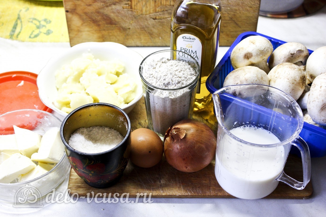 Фото ингредиенты Блинчики с картошкой и грибами