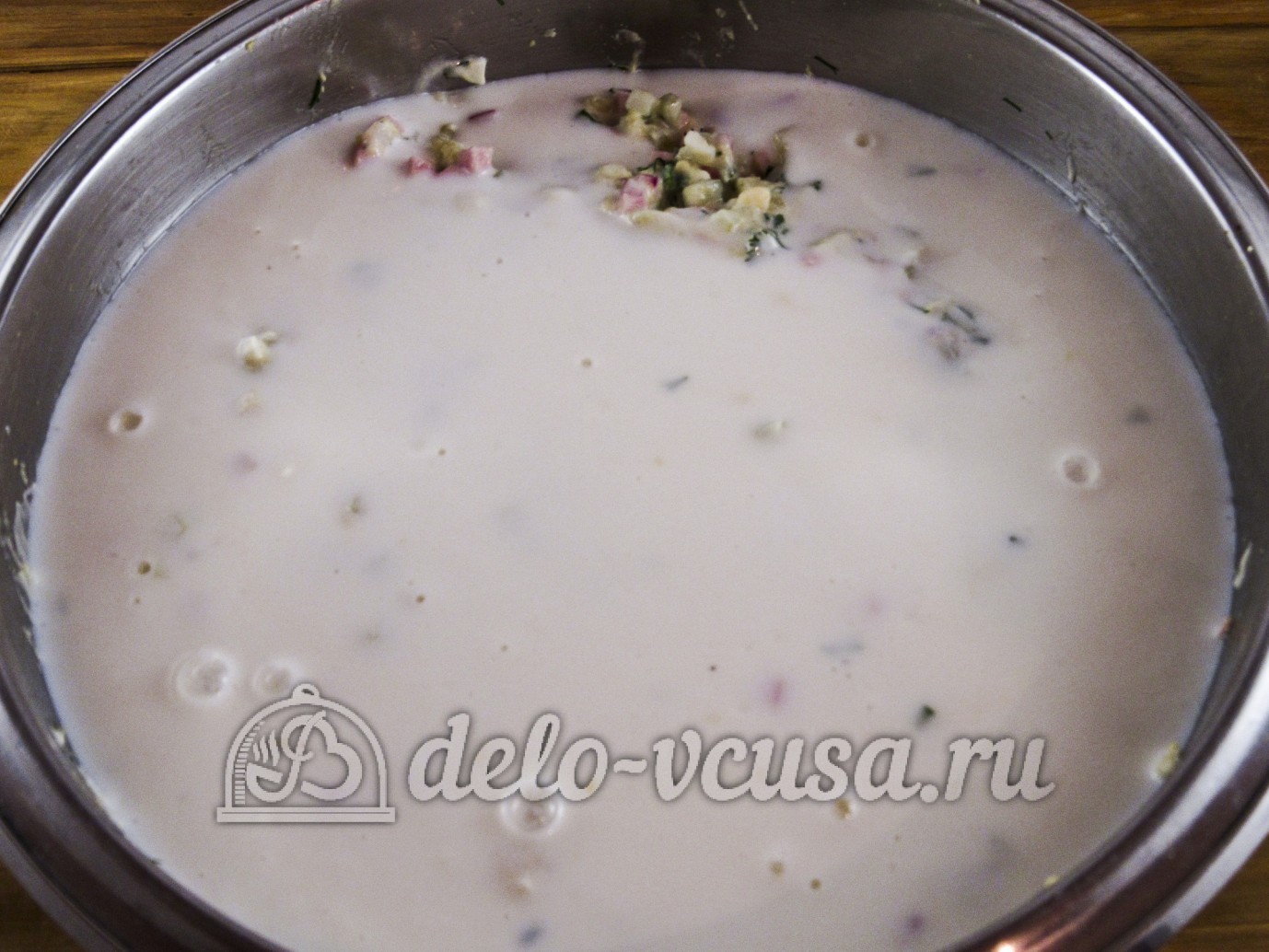 Шаг 16 приготовления Окрошка с редиской