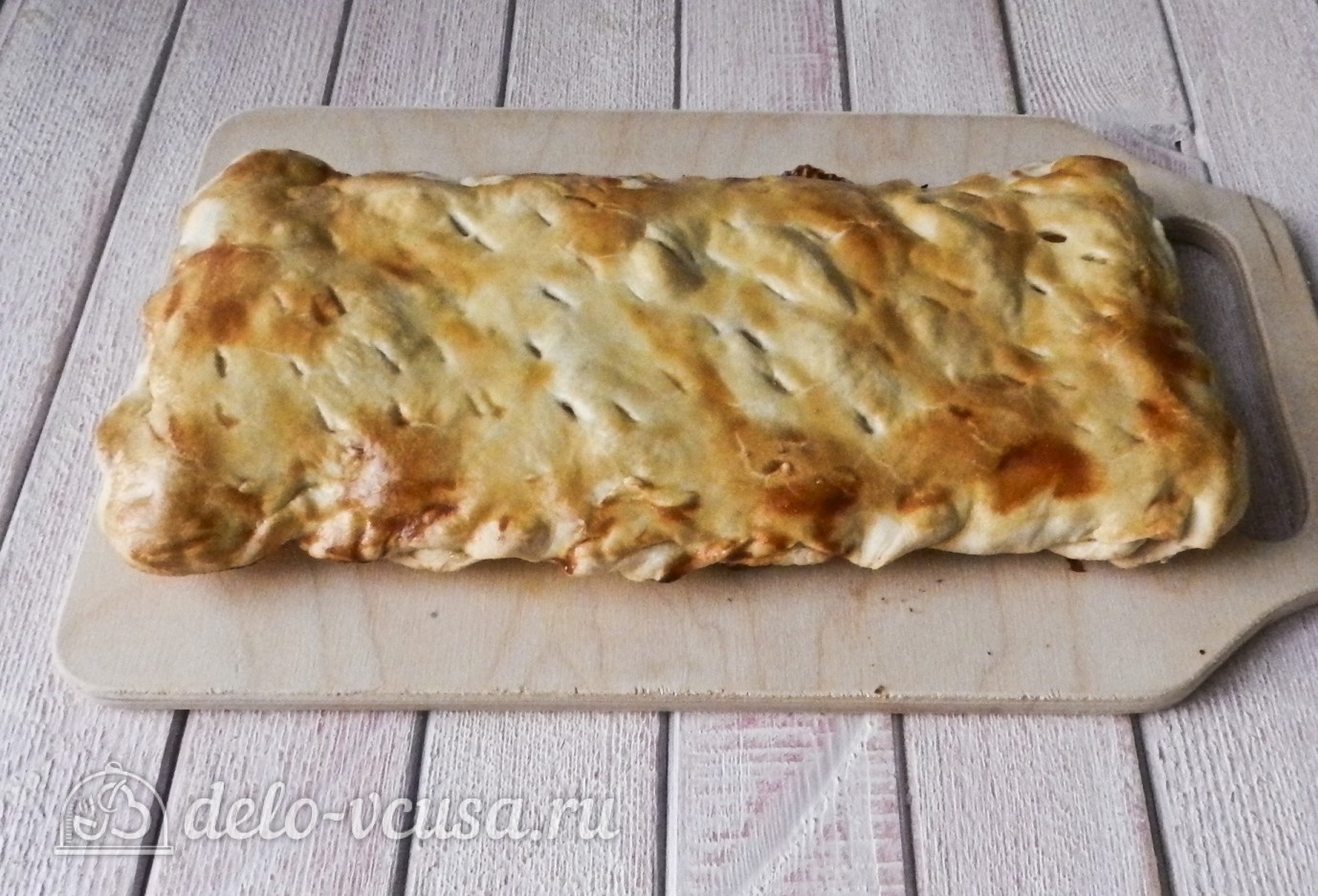 Шаг 14 приготовления Пирог из слоеного теста с персиками