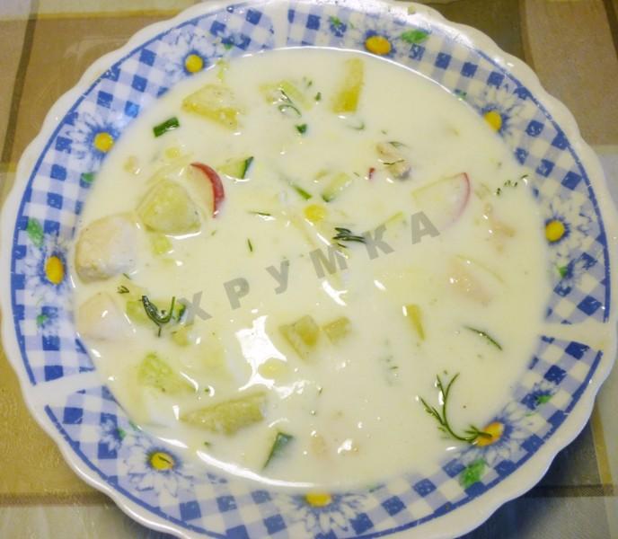 Шаг 9 приготовления Вкусная окрошка с курицей на кефире