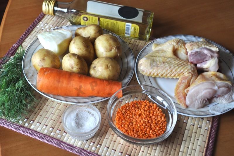 Шаг 1 приготовления Суп чечевичный куриный с картошкой и зеленью