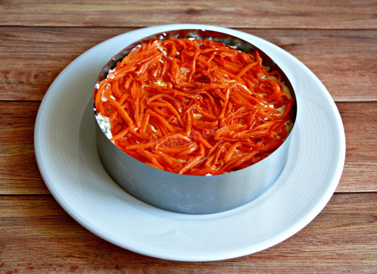 Шаг 13 приготовления Салат курица с шампиньонами и грецкими орехами