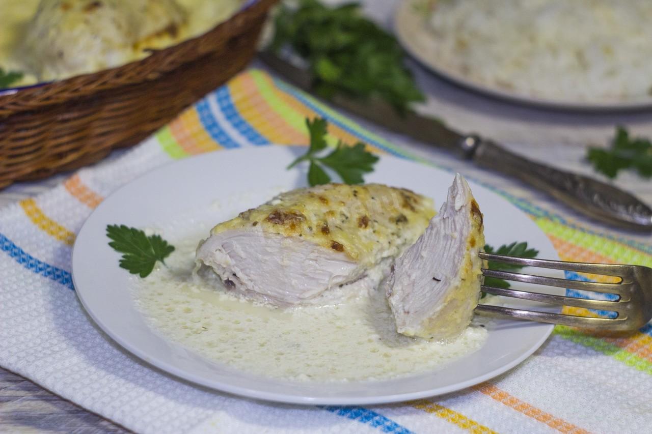 Шаг 12 приготовления Куриная грудка в сливочном соусе в духовке