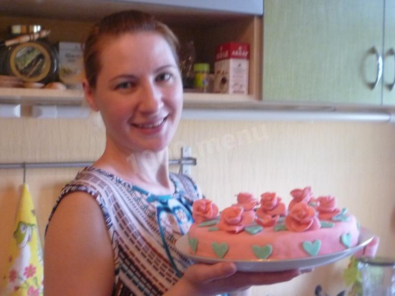 Шаг 11 приготовления торт бисквитный с мастикой Розовая мечта