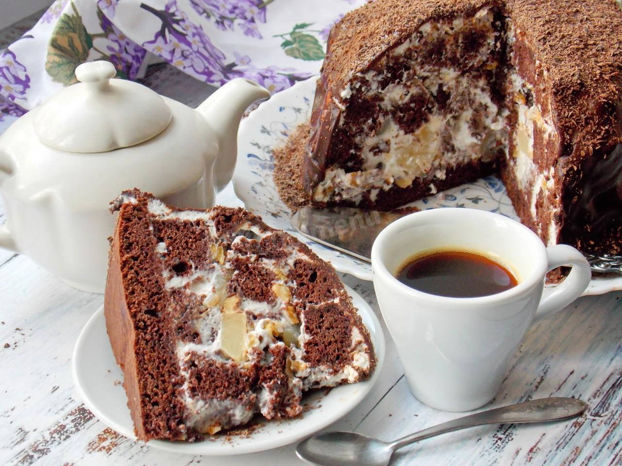 Фото рецепта Торт с ананасами и грецким орехом