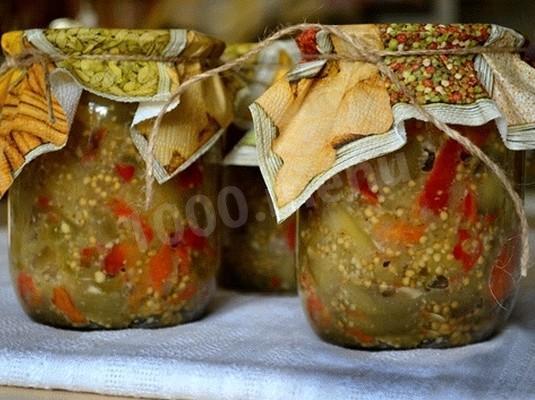 Фото рецепта Баклажаны с болгарским перцем и грецкими орехами на зиму